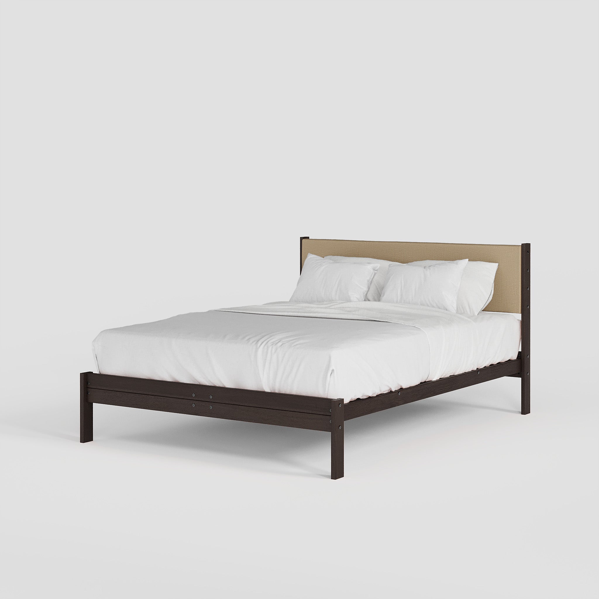 Solid Oak Bed + Headboard + Cushion
