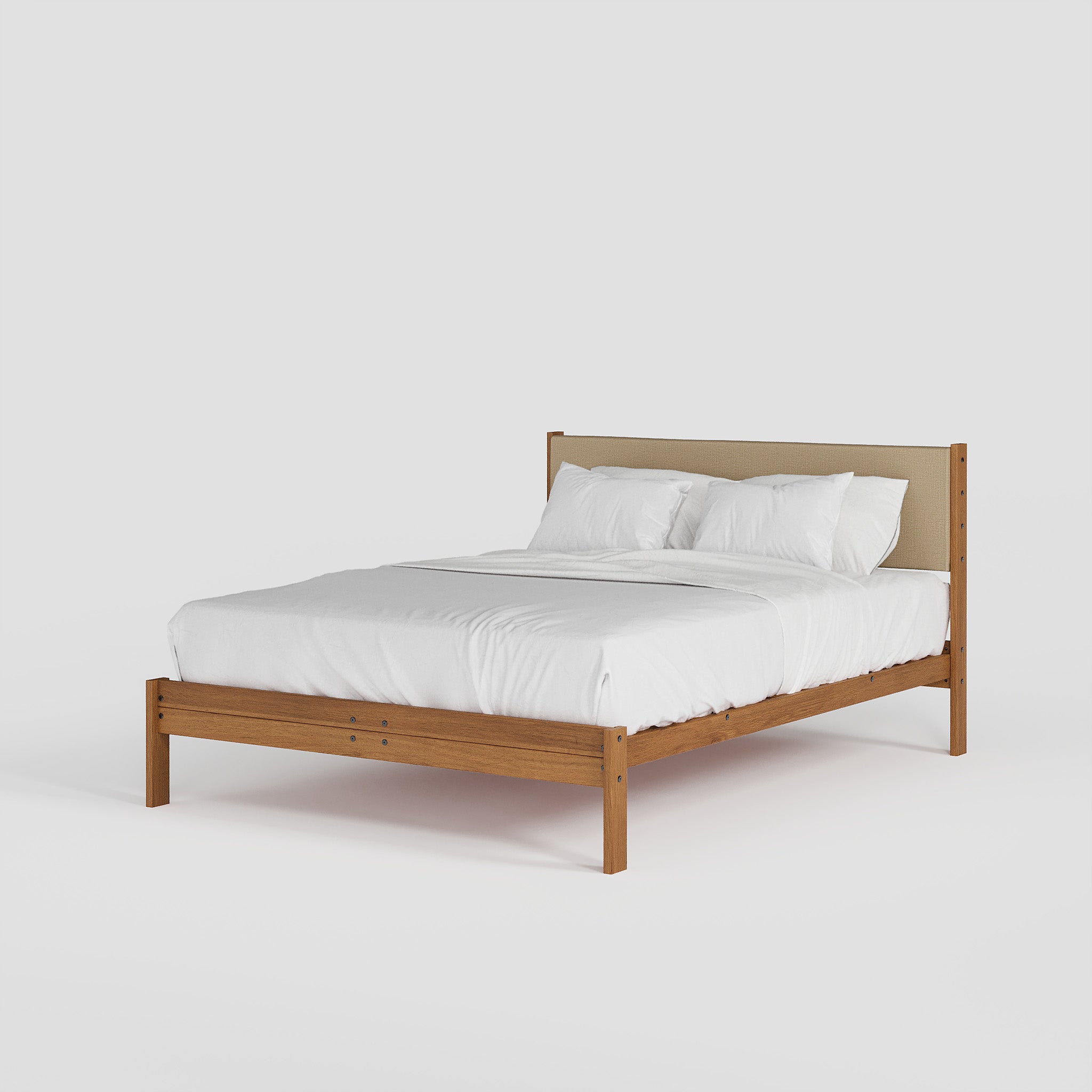 Solid Oak Bed + Headboard + Cushion