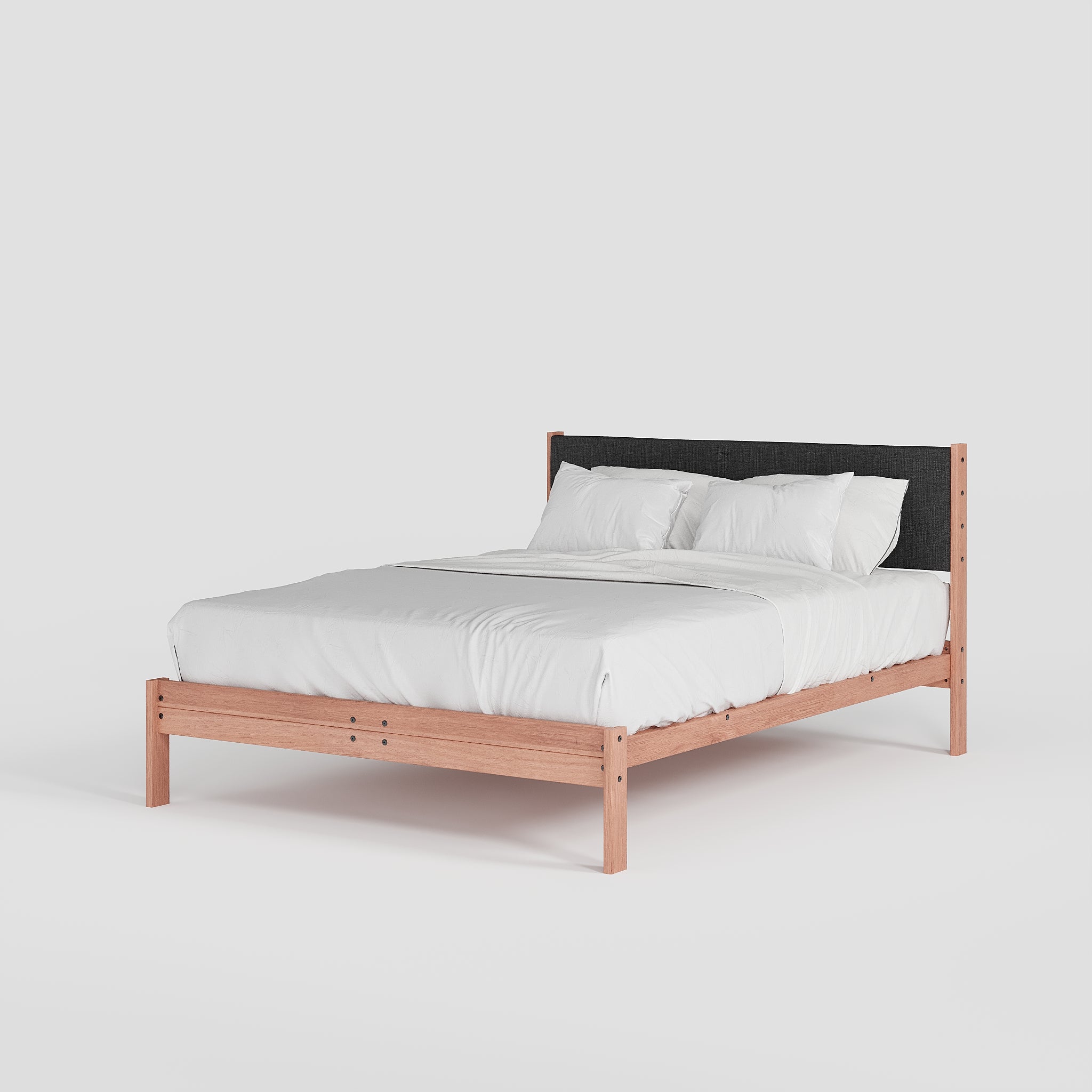 Solid Oak Bed + Headboard + Cushion