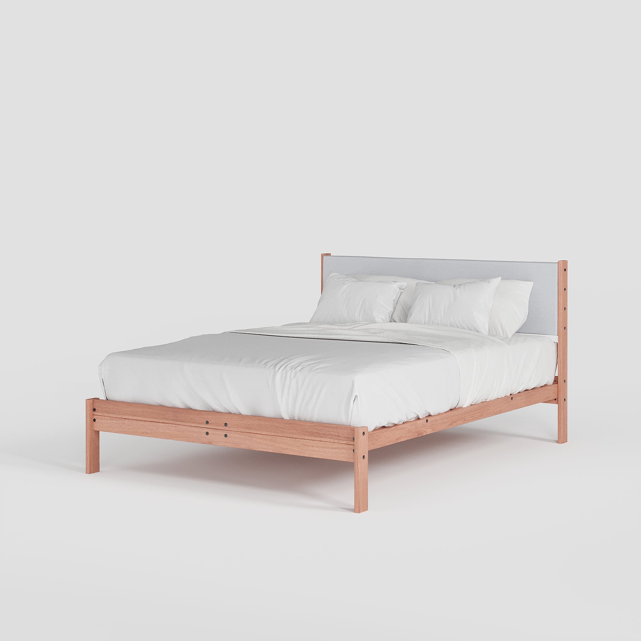 Solid Oak Bed + Headboard + Cushion