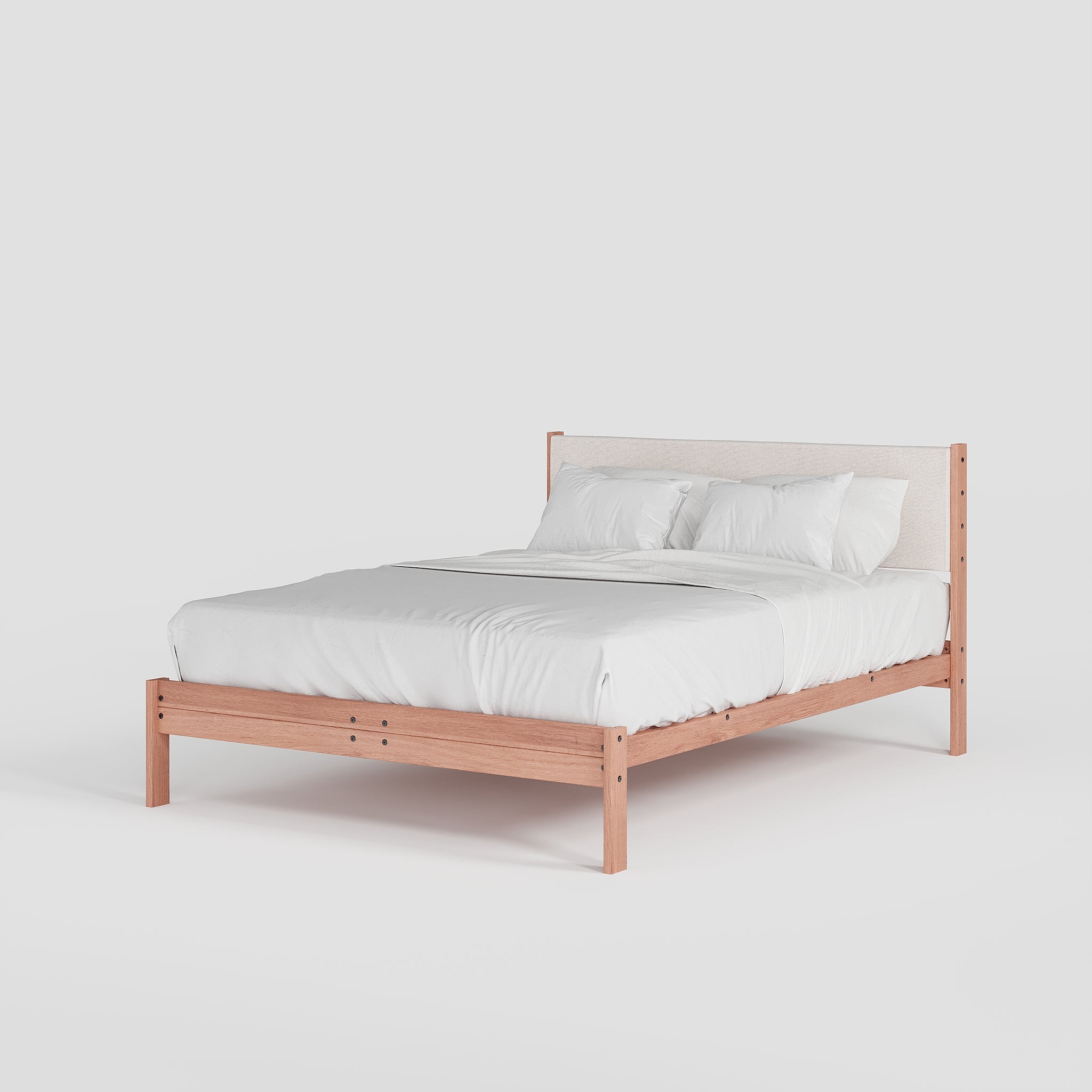 Solid Oak Bed + Headboard + Cushion