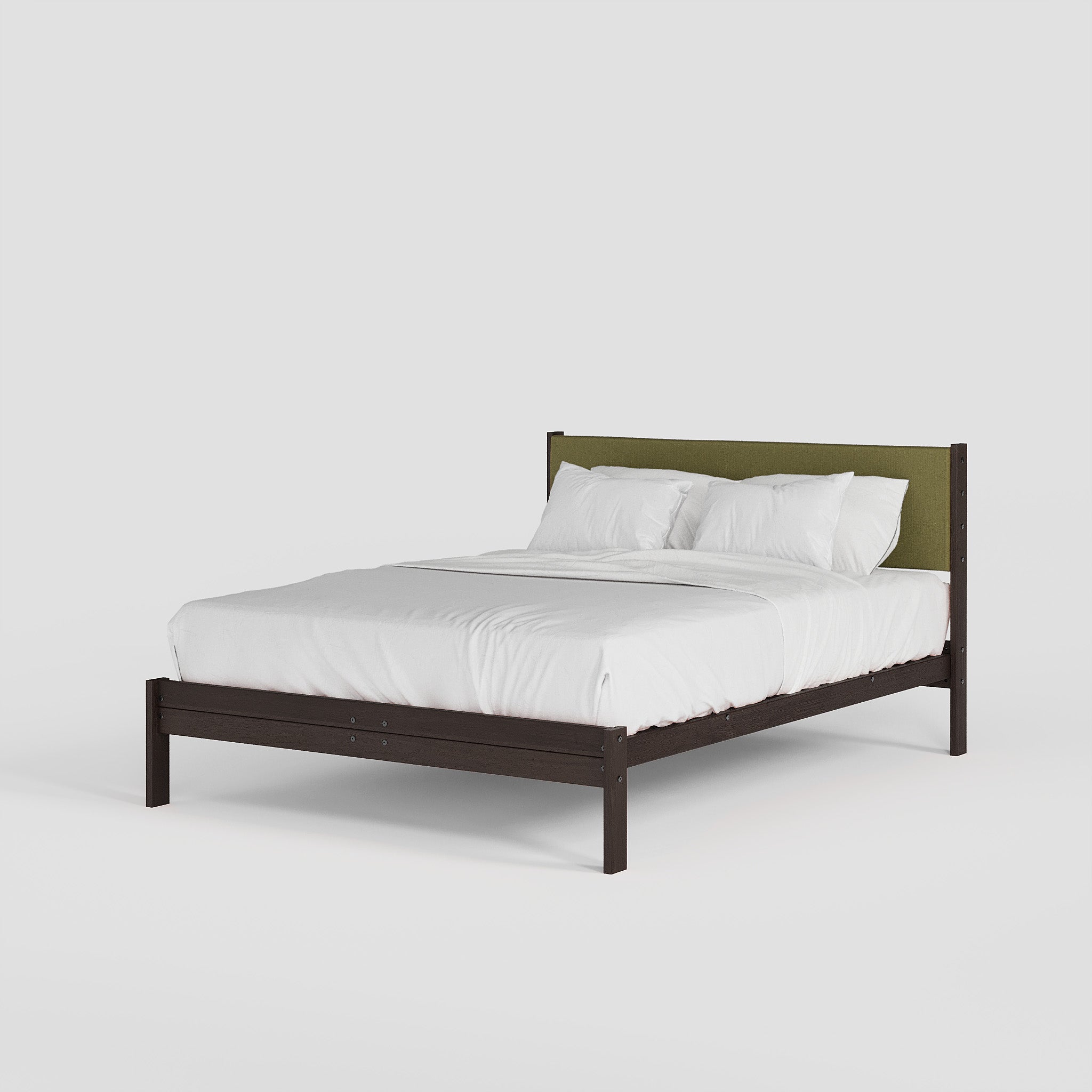 Solid Oak Bed + Headboard + Cushion