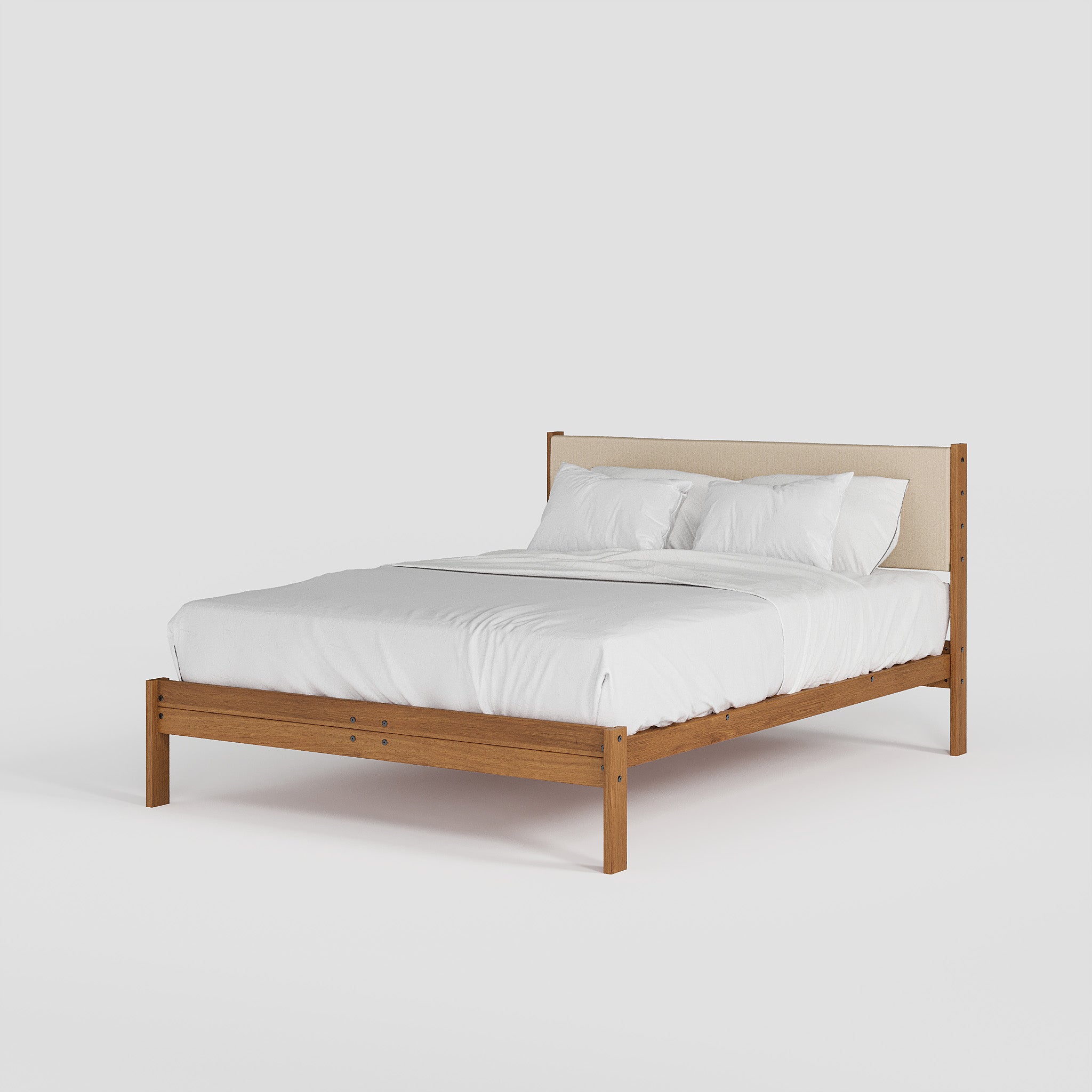 Solid Oak Bed + Headboard + Cushion