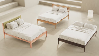 harvey solid oak platform beds displayed in modern bedroom settings